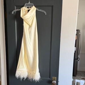 Cream Silk Dress with Feather Hem
